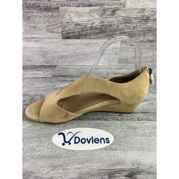 Bettye Muller Taupe Suede Womens Peep-Toe Wedge Sandals Size 8.5 - Picture 7 of 8